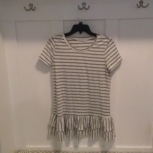 White and grey ruffle shirt